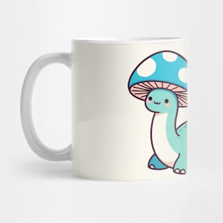 Kawaii simple Mushroom Hat Blue Dinosaur Brontosaurus Mug